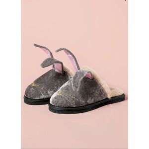 Kate Spade New York Bonnie Bunny Slippers Grey Velvet Women’s 6 NEW Rare